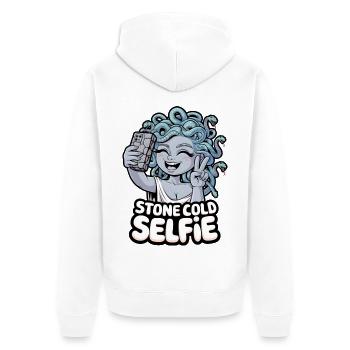 Eiskaltes Selfie - Unisex Premium Bio Zip Hoodie - Weiß - Hinten - Thijin (182cm)