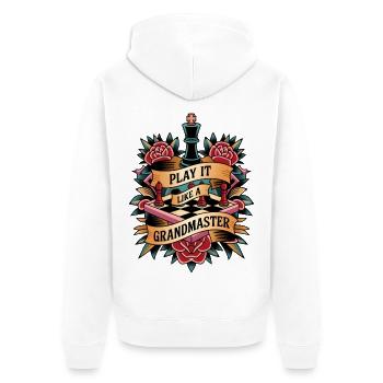 Spielen Sie es wie ein Großmeister - Unisex Premium Bio Zip Hoodie - Weiß - Hinten - Thijin (182cm)