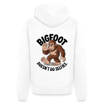 Bigfoot macht keine Selfies - Unisex Premium Bio Zip Hoodie - Weiß - Hinten - Thijin (182cm)