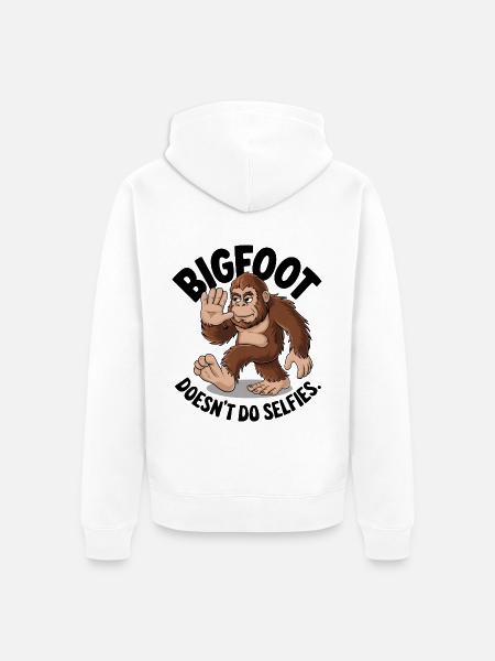 Bigfoot Doesn't Do Selfies - Unisex Premium Organic Zip Hoodie - white