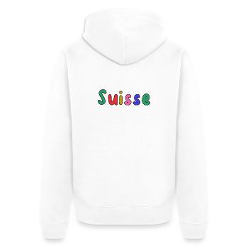 SUISSE. PAYS. GENEVE. HUMOUR. DRAPEAU - Veste à capuche bio Premium Unisexe - blanc - Dos - Thijin (182cm)