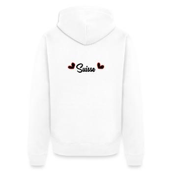 SCHWEIZ. LAND. GENF. SCHWEIZ. HUMOR. LAND - Unisex Premium Bio Zip Hoodie - Weiß - Hinten - Thijin (182cm)