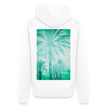 Mintteal Palmenpanorama - Unisex Premium Bio Zip Hoodie - Weiß - Hinten - Thijin (182cm)