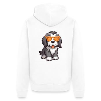 Bärtiger Collie Hund Rasse Aquarell Karikatur Kawaii - Unisex Premium Bio Zip Hoodie - Weiß - Hinten - Thijin (182cm)