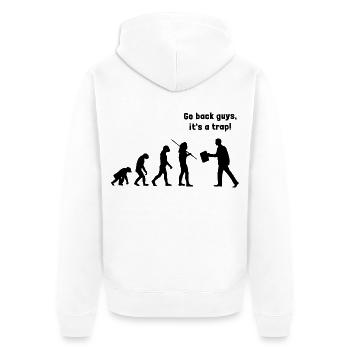 Evolution - Geh zurück, es ist eine Falle - Unisex Premium Bio Zip Hoodie - Weiß - Hinten - Thijin (182cm)