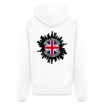 Middlesbrough Skyline UK Flagge Reise-Souvenir - Unisex Premium Bio Zip Hoodie - Weiß - Hinten - Thijin (182cm)