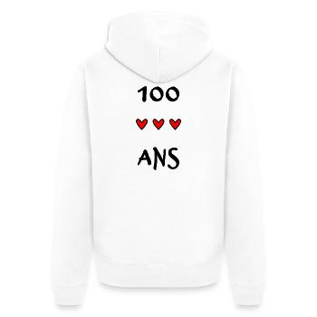 100. 100 JAHRE. 100-JÄHRIGES JUBILÄUM. 100. GEBURTSTAG - Unisex Premium Bio Zip Hoodie - Weiß - Hinten - Thijin (182cm)