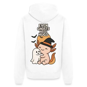 Halloween Axolotl Umarmung mit Geist - Unisex Premium Bio Zip Hoodie - Weiß - Hinten - Thijin (182cm)