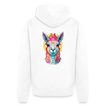 Lamas Bunte Aquarell-Tier-Haustier-Illustration - Unisex Premium Bio Zip Hoodie - Weiß - Hinten - Thijin (182cm)