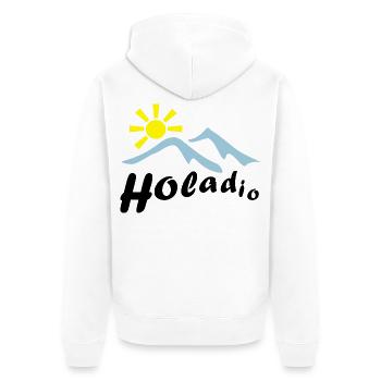 holadio - Unisex Premium Bio Zip Hoodie - Weiß - Hinten - Thijin (182cm)