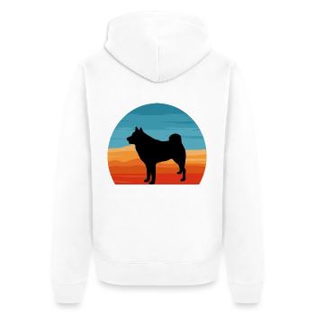 Finnischer Spitz Hundeliebhaber Silhouette Vintage Sonnenuntergang - Unisex Premium Bio Zip Hoodie - Weiß - Hinten - Thijin (182cm)