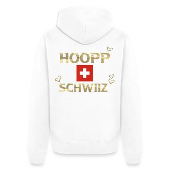 Hopp Schwiiz - Unisex Premium Bio Zip Hoodie - Weiß - Hinten - Thijin (182cm)