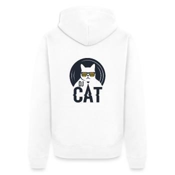 DJ Cat - Katze mit Sonnenbrille Vinyl - Unisex Premium Bio Zip Hoodie - Weiß - Hinten - Thijin (182cm)