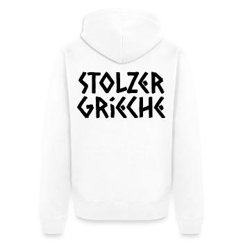 Stolzer Grieche - Unisex Premium Bio Zip Hoodie - Weiß - Hinten - Thijin (182cm)