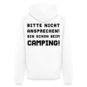 bitte nicht ansprechen camping - Unisex Premium Bio Zip Hoodie - Weiß - Hinten - Thijin (182cm)