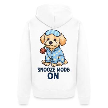 Maltipoo im Pyjama mit Rose – Snooze Mode ON - Unisex Premium Bio Zip Hoodie - Weiß - Hinten - Thijin (182cm)