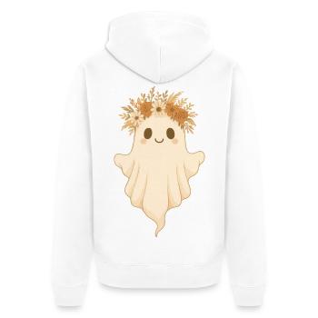 Boho Geist mit Blumenkranz – Süßes Halloween - Unisex Premium Bio Zip Hoodie - Weiß - Hinten - Thijin (182cm)
