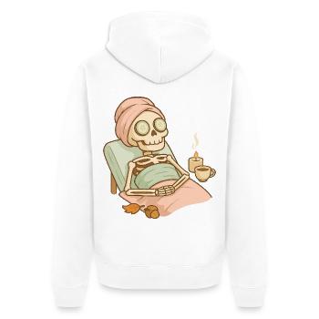 Halloween Skelett Selfcare - Unisex Premium Bio Zip Hoodie - Weiß - Hinten - Thijin (182cm)