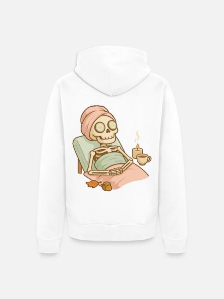 Halloween Skelett Selfcare - Unisex Premium Bio Zip Hoodie - Weiß