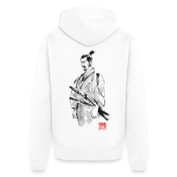 Samurai in seinem Daisho - Unisex Premium Bio Zip Hoodie - Weiß - Hinten - Thijin (182cm)