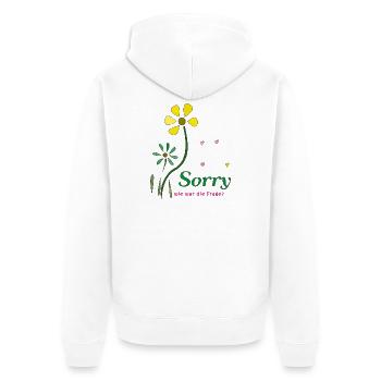 Sorry, wie war die Frage? - Unisex Premium Bio Zip Hoodie - Weiß - Hinten - Thijin (182cm)