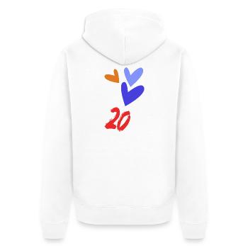 20. 20 JAHRE. 20-JÄHRIGES JUBILÄUM. 20-JÄHRIGES JUBILÄUM. - Unisex Premium Bio Zip Hoodie - Weiß - Hinten - Thijin (182cm)