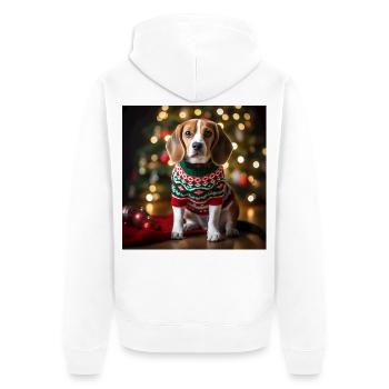 Weihnachtsbeagle im festlichen Strickpullover - Unisex Premium Bio Zip Hoodie - Weiß - Hinten - Thijin (182cm)