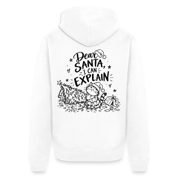 Dear Santa, I can explain – Weihnachtskatze Spruch - Unisex Premium Bio Zip Hoodie - Weiß - Hinten - Thijin (182cm)