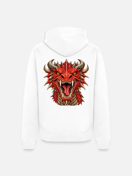 Brüllender Roter Drachenkopf - Unisex Premium Bio Zip Hoodie - Weiß
