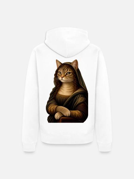 Mona Lisa als Katze - Unisex Premium Bio Zip Hoodie - Weiß