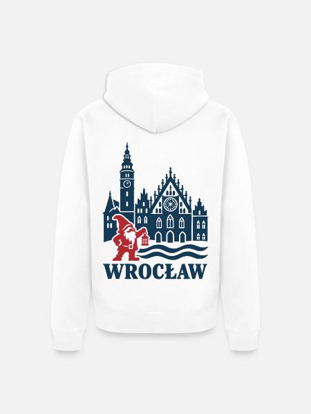 Wroclaw Zwerg und Rathaus - Unisex Premium Bio Zip Hoodie - Weiß