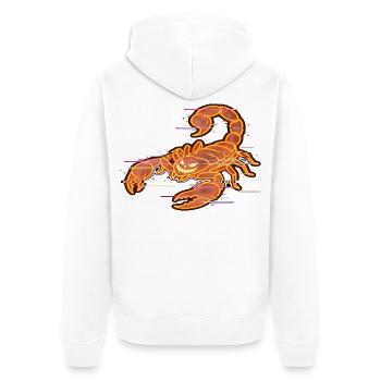 Cyber Skorpion – Neon Glitch Art T-Shirt - Unisex Premium Bio Zip Hoodie - Weiß - Hinten - Thijin (182cm)