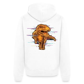 Cyber Dino – Orange Neon Glitch T-Shirt - Unisex Premium Bio Zip Hoodie - Weiß - Hinten - Thijin (182cm)