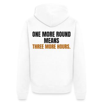 Eine Runde mehr bedeutet drei weitere Stunden - Unisex Premium Bio Zip Hoodie - Weiß - Hinten - Thijin (182cm)