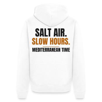 Salzluft Langsame Stunden Mittelmeerzeit - Unisex Premium Bio Zip Hoodie - Weiß - Hinten - Thijin (182cm)