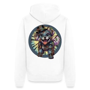 Mecha Hund Rostig und Verschmutzt - Unisex Premium Bio Zip Hoodie - Weiß - Hinten - Thijin (182cm)
