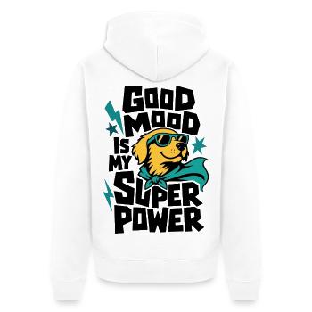 Hund als Superheld – Good Mood Is My Super Power - Unisex Premium Bio Zip Hoodie - Weiß - Hinten - Thijin (182cm)