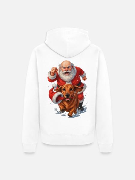 Dackel klaut Weihnachtsmannmütze - Unisex Premium Bio Zip Hoodie - Weiß