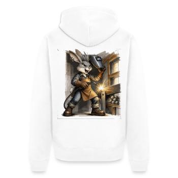 Bunny Punk Schweißer im Werkschuppen - Unisex Premium Bio Zip Hoodie - Weiß - Hinten - Thijin (182cm)