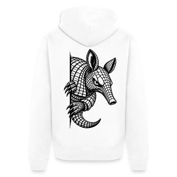Gürteltier – Halbes Schwarz Weiß Porträt - Unisex Premium Bio Zip Hoodie - Weiß - Hinten - Thijin (182cm)