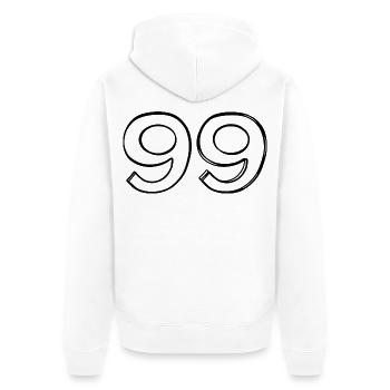 Zahl 99 handgezeichnet - Unisex Premium Bio Zip Hoodie - Weiß - Hinten - Thijin (182cm)