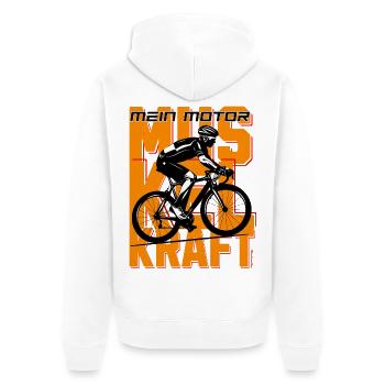 Mein Motor Muskelkraft - Rennrad Motiv - Unisex Premium Bio Zip Hoodie - Weiß - Hinten - Thijin (182cm)