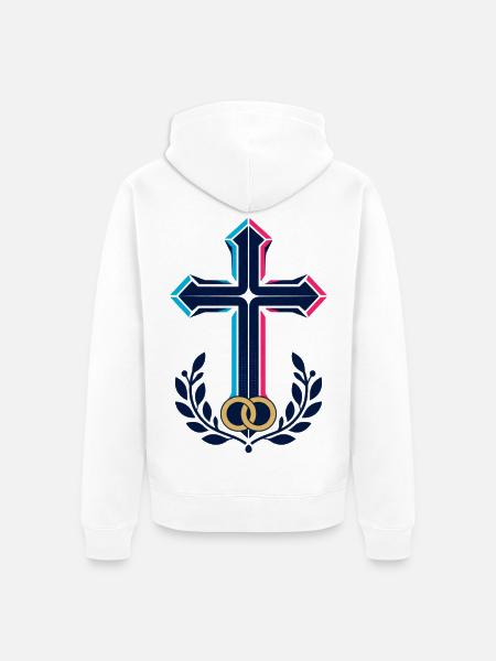 Neon Kreuz mit Lorbeerring - Unisex Premium Bio Zip Hoodie - Weiß