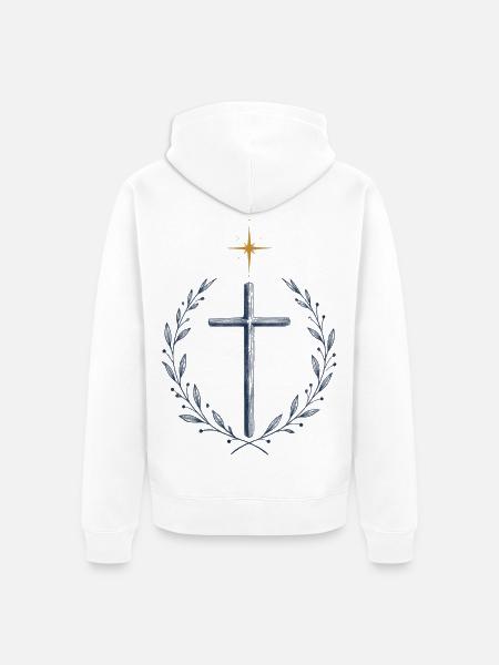 Kreuzkranz mit Sternenkrone - Unisex Premium Bio Zip Hoodie - Weiß