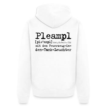 Pleampl – Österreichischer Dialekt für Trottel - Unisex Premium Bio Zip Hoodie - Weiß - Hinten - Thijin (182cm)
