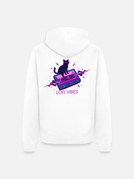 Lofi Vibes Cool Cat Kassette - Unisex Premium Bio Zip Hoodie - Weiß
