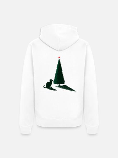 Christmas Tree Cat Silhouette - Unisex Premium Bio Zip Hoodie - Weiß
