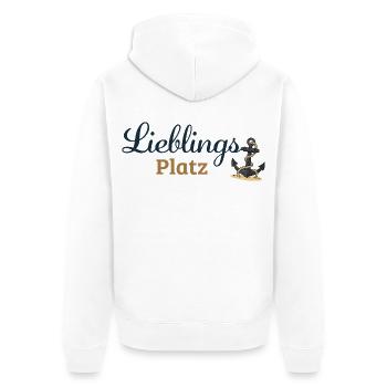 Lieblingsplatz – Maritimes Ankerdesign - Unisex Premium Bio Zip Hoodie - Weiß - Hinten - Thijin (182cm)