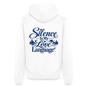 Stille ist meine Liebessprache - Unisex Premium Bio Zip Hoodie - Weiß - Hinten - Thijin (182cm)
