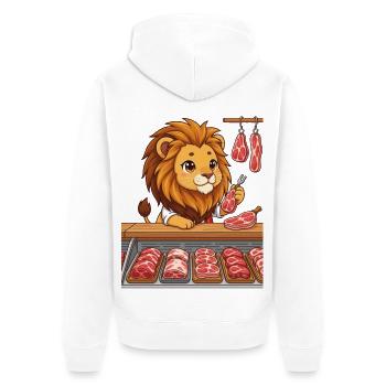 Löwe in der Fleischerei Metzger Chibi Design - Unisex Premium Bio Zip Hoodie - Weiß - Hinten - Thijin (182cm)